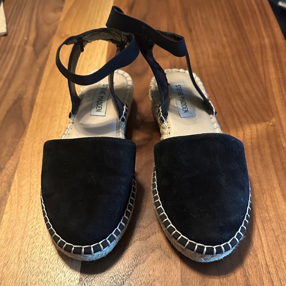Steve Madden Black Espadrille Ankle-Strap Flats Size 6.5 - Picture 2 of 4